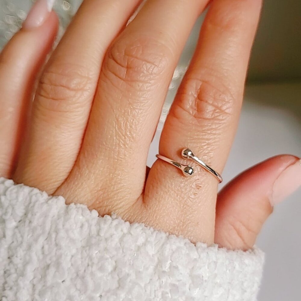 Sterling Silver Dainty Ball Ring, Tiny Wraparound Ring, 925 Minimalist Ring, - Picture 2 of 11